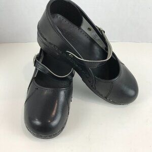 Bjork black leather Mary Jane style clogs EU 36/37